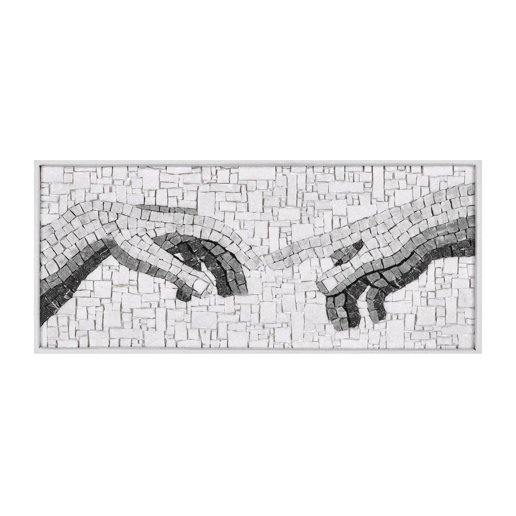 Mosaic Inspired by Michelangelo's The Creation of Adam in Black and White