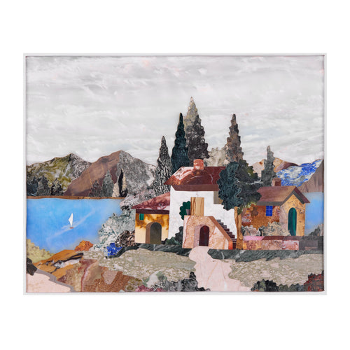 Florentine Mosaic of an Hilltop House by the Lake
