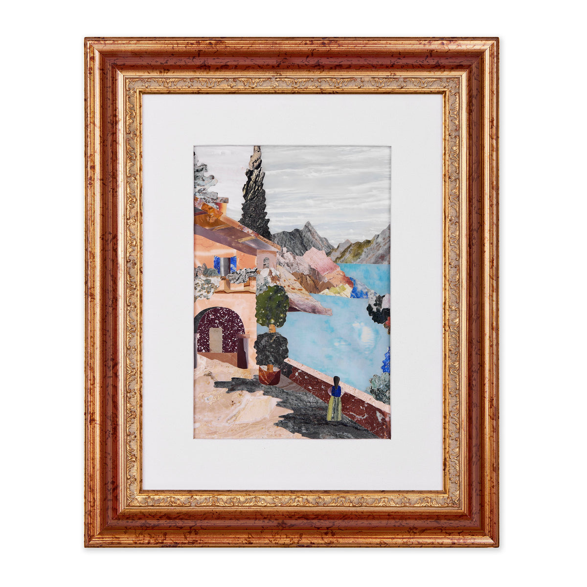 Florentine Mosaic of a Mountain House by the Lake