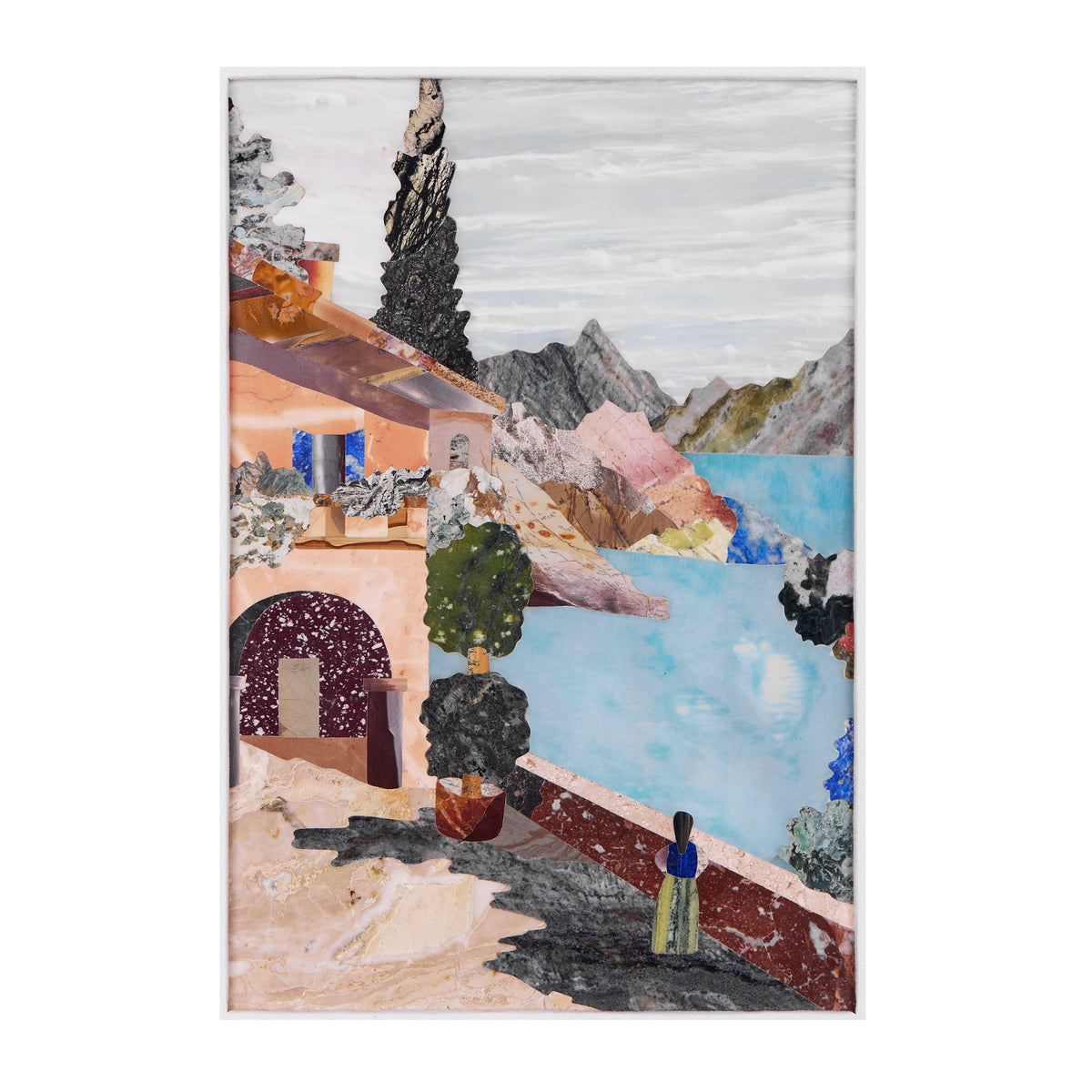 Florentine Mosaic of a Mountain House by the Lake