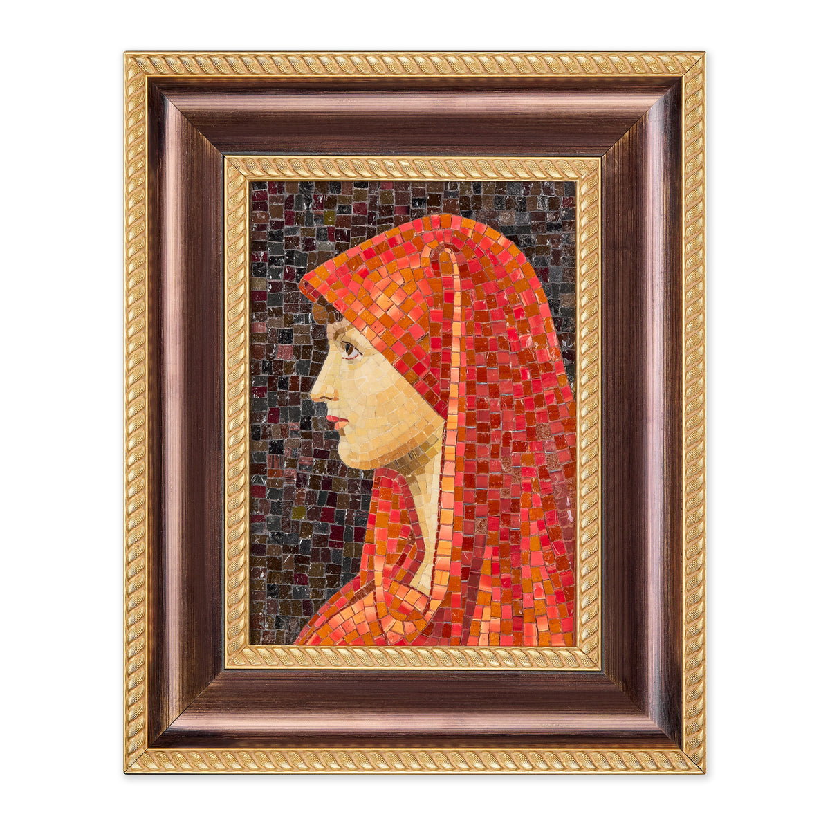 Mosaic inspired by Jean-Jacques Henner's Saint Fabiola of Rome with Bright Red Veil
